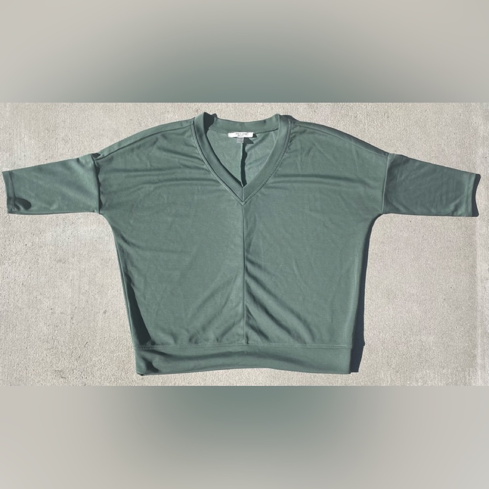 CABLE & GAUGE STUDIO V NECK BATWING SLEEVE LOOSE GREEN PULLOVER LAST SALE PRICE - Picture 2 of 5